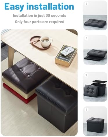 AmasSmile Ottoman with Storage,Folding Stool, 16" Leather,Black 2 Pack - Image 7