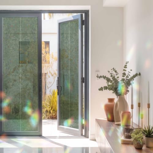 Green Solid Color Window Privacy Film Rainbow Static Cling Stain Glass Window Film for Glass Door, Decorative Heat Blocking Sunroof Decal Sticker for Car Home 29.5"x118" Aesthetics Contemporary Luxury - Image 3