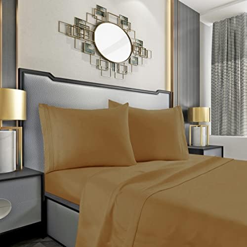 Mocassi Cali King Sheet Set - Luxury Hotel 1800 Premier Bedding Sheets & Pillowcases - Ultra Soft Breathable & Cooling Bed Sheet Set - Wrinkle Resistant - 4 Piece - California King, Light Brown by MocassiLuxuryBedding