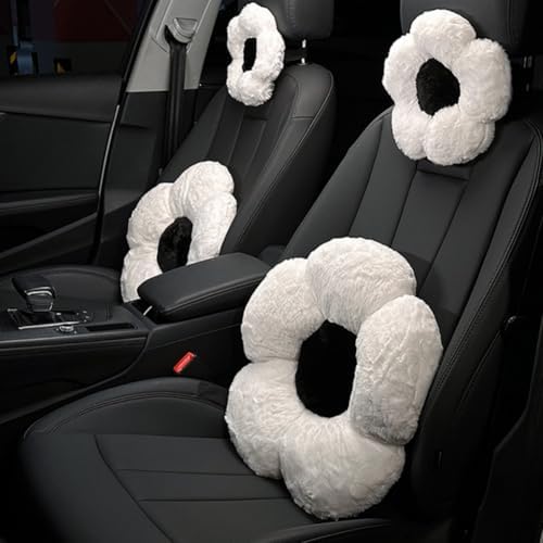 4 Pack Plush Flower Car Headrest Pillow and Lumbar Support Pillow Soft Comfortable Car Headrest Pillow Cute Car Accessories for Car Driving Cute Neck Pillows for Driving Car Decor by Unknown