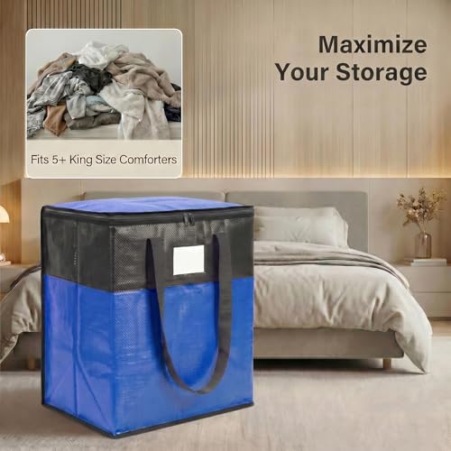 4Pack (110L*2+180L*2) Extra Large Moving Bags Heavy Duty with Wide Comfortable Handles & Strong Zipper, Durable Storage Bags Totes, Reusable Moving Boxes for College Dorm Bedding Space Saving,Blue - Image 3