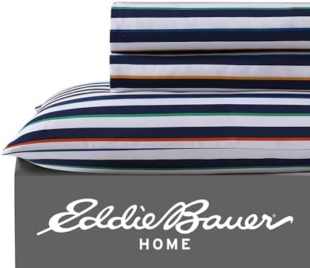 Eddie Bauer Kids - Twin XL Sheet Set for Kids with Fitted Sheet & Pillowcase, Soft Microfiber Bedding, Fully Elastic Deep Pocket, Stripes Game by Unknown