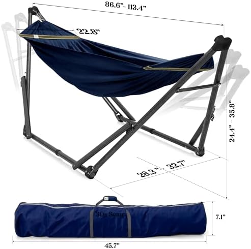 Tranquillo Uniki Hammock, Sturdy Steel Stand,Outdoor & Indoor Hammock, Navy - Image 5