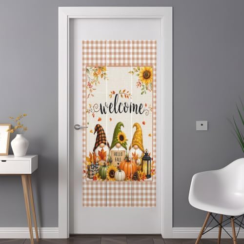Window Privacy Film Frosted, Thanksgiving Gnomes Non-Adhesive Static Cling Window Tint, Fall Orange White Pumpkin Maple Leaf Insulated Windows Frosted Films for Living Room, 35.4 x 78.7 Inches - Image 3