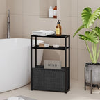 Leomonio Narrow Side Table, Slim End Tables with Fabric Basket, Skinny Table for Small Spaces, Thin Bedside Table for Living Room, Bedroom (1, Ebony Black + Slate Gray) by Leomonio
