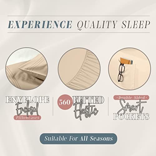 Elegant Comfort 4-Piece Solid Smart Sheet Set-Deep Pocket Fitted Sheet with Side Storage Pockets-Silky Soft 1500 Thread Count Egyptian Quality Microfiber, Wrinkle and Fade Resistant, King, Cream - Image 6