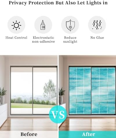 Window Privacy Film Frosted, Turquoise Ombre Non-Adhesive Static Cling Window Tint, Modern Minimalist Abstract Aesthetic Insulated Windows Frosted Films for Living Room, 35.4 x 78.7 Inches - Image 6