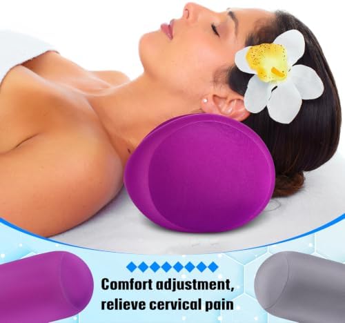 Geelin 2 Pcs Micro Bead Roll Pillow Bolster Neck Support,Purple.Grey - Image 6