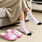 Jeiento Winter Fuzzy Slipper and Crew Socks for Women,Adult Slip-on Close Toe House Slipper,Flat Comfort home Slides - Image 2