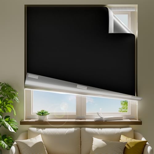100% Blackout Curtains for Bedroom,Portable Blackout Shades 50"W x 48"L by ZELMINE