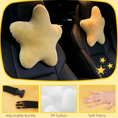 4 Pack Star Car Headrest Pillow and Lumbar Support Pillow Soft Yellow Star Decorative Pillows for Driving Cars Decor - Image 3