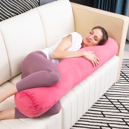1 MIDDLE ONE Bolster Pillow for Bed, Long Round Body Pillow for Adults with Removable Velvet Cover, Decorative Tube Roll Cylinder Pillow, 47 x 7.87 Inch, Red - Image 4