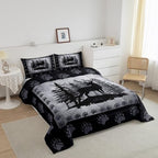 Rustic Deer Full Size Kids Comforter Set,Wild Animal Hunting Lodge Decor Bedding Comforters Bear Paw Print Bedroom Collection,Retro Farmhouse Pine Trees Grid Plaid Bedding Set for Boys Teens - Image 4