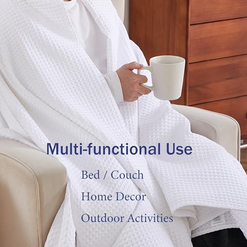 100% Egyptian Cotton Waffle Weave Throw Blanket for Bed Couch Sofa Home Decor, Soft Lightweight Bed & Couch Blanket for All Seasons (White - Full Size - 84 * 90") - Image 4