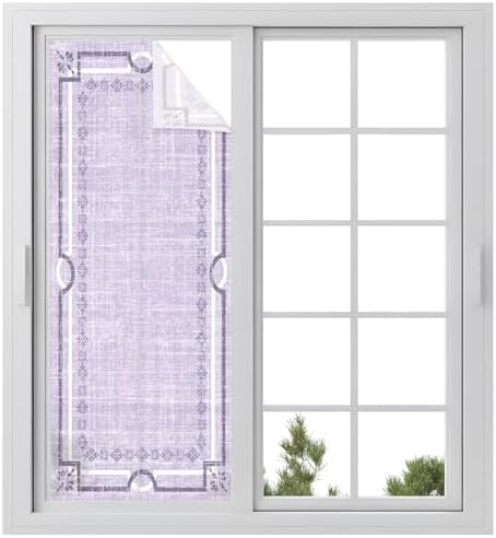 Window Privacy Film Frosted, Lavender Purple Botanical Static Cling Door Window Covering, Vintage Florals Geometric Minimalist UV Blocking Windows Film for Office, Hotel, Bedroom, 29.5 x 78.7 Inches by Unknown