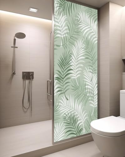 Window Privacy Film Frosted, Green Botanical Static Cling Door Window Covering, Summer Palm Leaves Foliage Tropical UV Blocking Windows Film for Office, Hotel, Bedroom, 29.5 x 78.7 Inches - Image 3