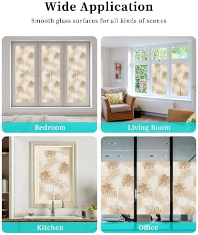 Window Privacy Film Frosted, Beige Palm Trees Tropical Static Cling Door Window Covering, Summer Beach Botanical UV Blocking Windows Film for Office, Hotel, Bedroom, 29.5 x 78.7 Inches - Image 7