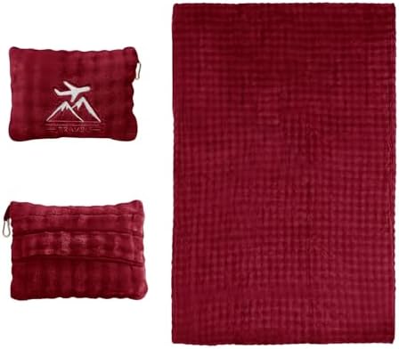 Travel Blanket and Pillow-2-in-1, Ultra-Soft&Compact,Airplane Blanket with Hand Luggage Belt and Backpack Clip,Travelers Accessories Gifts, 61x43 Inches（Burgundy） by Unknown