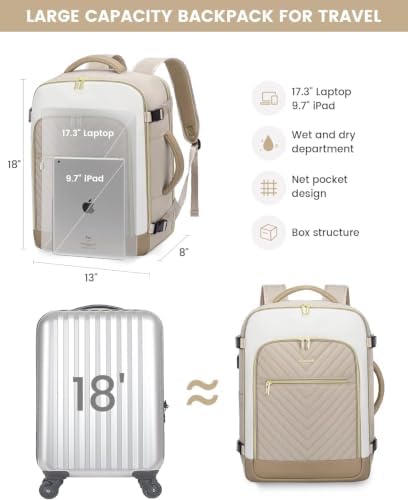 LOVEVOOK Large Travel Backpack for Women, TSA Carry on Backpack for Airplanes, 40L Personal Item Travel Bag for Women fits 17" Laptop,Waterproof Carry on Bag Airplane Approved with 3 Packing Cubes - Image 7