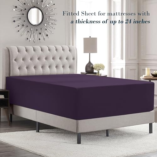 Mocassi Full Size 4-Piece Bed Sheet Set - 1800 Premium Hotel Quality Microfiber 18-24 Inches Extra Deep Pocket Fitted Sheet- Luxury Soft, Breathable, Wrinkle, and Fade Resistant, Purple - Image 3
