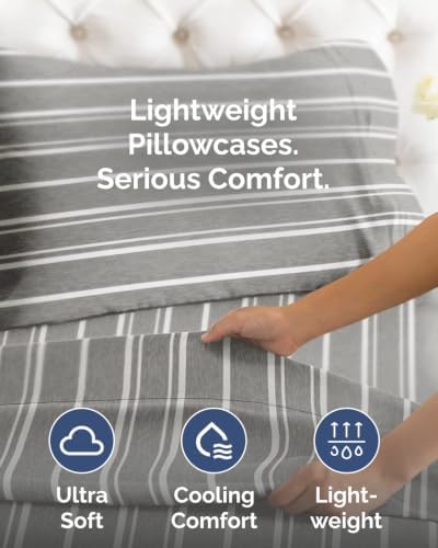 King Standard Pillow Cases - 6 Pack Pillowcases, 20" x 36" - Grey Stripes - Image 3