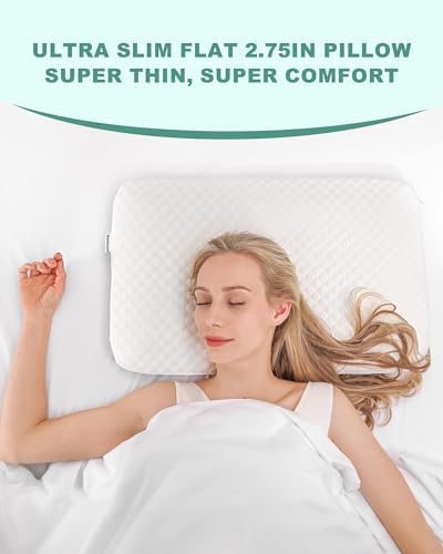 Thin Pillow 2.75" Memory Foam Ultra Slim Pillow for Stomach and Back Sleepers Soft Yet Supportive Flat Stomach Sleeper Pillows - Image 5