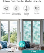 Window Privacy Film Frosted, Teal Green Palm Trees Tropical Reusable Static Cling Window Tints, Summer Beach Botanical Heat Control Windows Films for Offices, Balcony, 29.5 x 118 Inches - Image 6