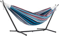 Vivere Double Cotton Hammock with Space Saving Steel Stand, Upgraded Polyester End Strings 450 lb Capacity - Premium Carry Bag Included - USA Grown Cotton (Denim) by Vivere