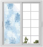 Window Privacy Film Frosted, Sky Blue Palm Trees Tropical Static Cling Door Window Covering, Summer Beach Botanical UV Blocking Windows Film for Office, Hotel, Bedroom, 29.5 x 78.7 Inches by Unknown