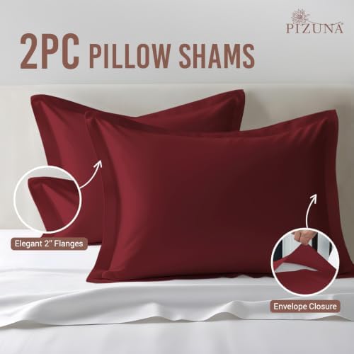 Pizuna 100% Cotton King Pillow Shams 400 Thread Count Rio Red - Image 3