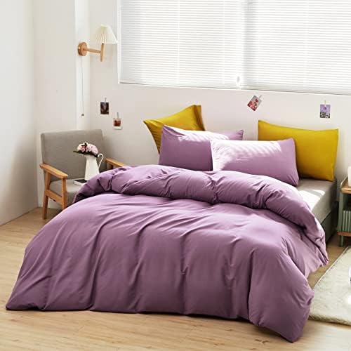 Luxlovery Purple Comforter Set Full Dusty Purple Bedding Comforter Set Modern Solid Lilac Soft Breathable Pale Mauve Blanket Quilts 3 Piece Bedding Set for Women Men Adults - Image 3