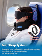 SARISUN Travel Neck Pillow for Airplane with Head Support Strap and 3D Eye Mask, Dual Density Foam Neck Support Airplane Travel Pillow for Long Flights/Car Road Trips/Office Naps, Black - Image 3