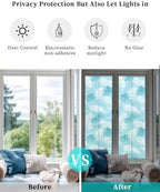Window Privacy Film Frosted, Cyan Blue Palm Trees Tropical Reusable Static Cling Window Tints, Summer Beach Botanical Heat Control Windows Films for Offices, Balcony, 29.5 x 118 Inches - Image 6