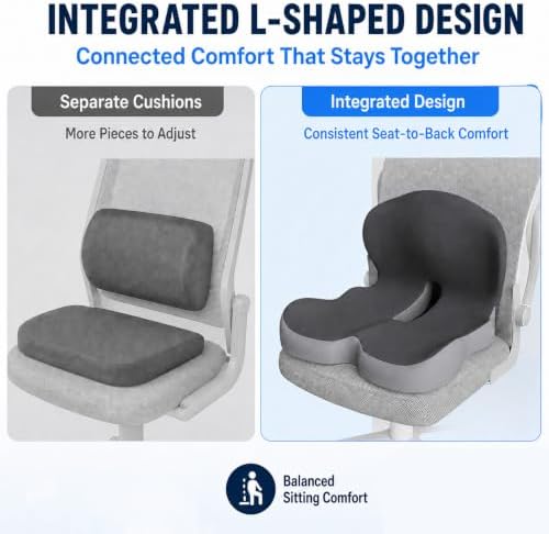 Orthopedic Seat Cushion – L-Shaped Lumbar Support Memory Foam Comfort for Long Sitting, Ergonomic Support for Office Chair, Wheelchair, Car & Travel (Dark Gray,1) - Image 4
