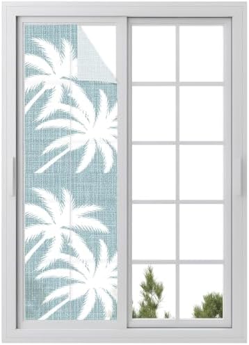 Window Privacy Film Frosted, Blue Grey Tropical Tree Reusable Static Cling Window Tints, Summer Coastal Palm Trees Heat Control Windows Films for Offices, Balcony, 29.5 x 118 Inches by Unknown