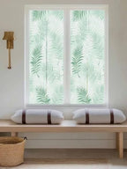 Window Privacy Film Frosted, Light Green Botanical Reusable Static Cling Window Tints, Summer Palm Leaves Foliage Tropical Heat Control Windows Films for Offices, Balcony, 29.5 x 118 Inches - Image 5