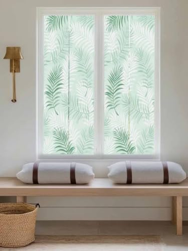 Window Privacy Film Frosted, Light Green Botanical Reusable Static Cling Window Tints, Summer Palm Leaves Foliage Tropical Heat Control Windows Films for Offices, Balcony, 29.5 x 118 Inches - Image 5