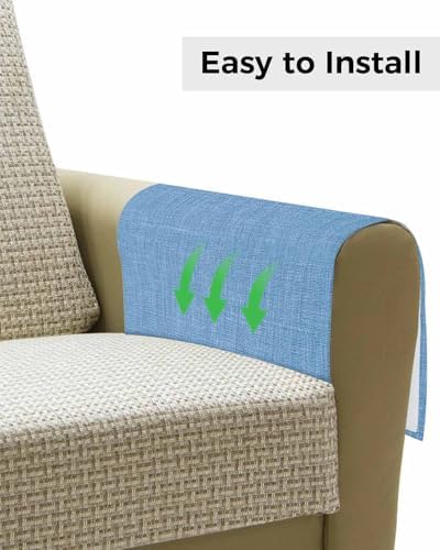 Sofa Armrest Organizer Bedside Caddy, Blue Burlap Texture Non Slip Couch Remote Control Holder for Recliner, Farmhouse Vintage Blue Armchair Caddy with Pocket for Magazine, Phone, 19.7"x35" - Image 4