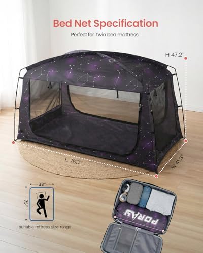 Porayhut Bed Tent for Twin Bed, Mosquito Net Bed Canopy, Portable Mosquito Mesh Tent for Kids & Adults, Breathable Mesh Net for Better Sleep, Indoor & Outdoor Travel Use - Image 5