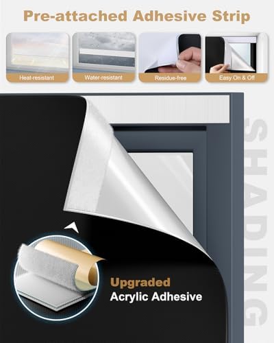 Portable Blackout Curtains for Bedroom (71" x 75"), Black Out Window Cover, No Drill Blackout Shades with Hook&Loop, for Nursery, Travel, Dorm, Apartment (Black) - Image 3