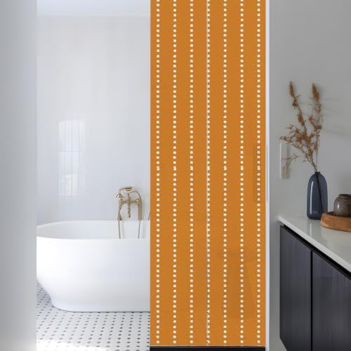 Window Privacy Film Frosted, Geometric Stripes Orange Reusable Static Cling Window Tints, Polka Dots Abstract Retro Heat Control Windows Films for Offices, Balcony, 29.5 x 118 Inches - Image 3