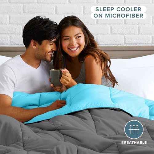 Bare Home Reversible Comforter (Queen, Grey/Aqua) - Image 5