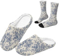 Toile de Jouy Fuzzy Slipper with Socks for Women Cozy Slipper Indoor by Baxinh