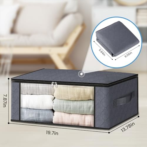 HomeHacks 8-Pack Clothes Organizer Storage Bags, 35L Storage Bins, Gray - Image 2