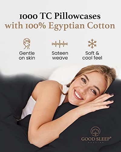1000 TC Black King Pillowcases Set of 4 100% Egyptian Cotton Pillow Cases - Image 5