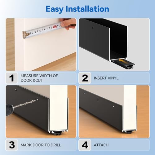 36" Metal Door Sweep with Kick Plate for 1-3/4" Thick Standard Exterior Doors, Aluminum and Vinyl U-Shape Screw-on Draft Stopper for Bottom, Blocks Dust, Insects & Drafts Saves Energy(Black) - Image 7