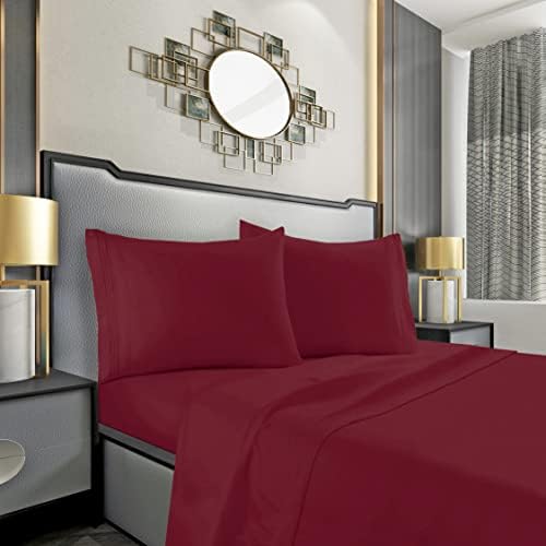 Mocassi Full Sheet Set - Luxury Hotel 1800 Premier Bedding Sheets & Pillowcases - Ultra Soft Breathable & Cooling Bed Sheets - Deep Pocket - Wrinkle Resistant - 4 Piece Set - Full, Burgundy by MocassiLuxuryBedding