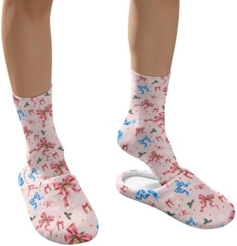 Jeiento Winter Fuzzy Slipper and Crew Socks for Women,Adult Slip-on Close Toe House Slipper,Flat Comfort home Slides - Image 4