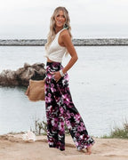 Angerella Womens Elastic High Waisted Palazzo Pants Casual Wide Leg Long Lounge Pant Trousers with Pocket - Image 3