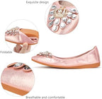 KUNWFNIX Women's Ballet Flats Foldable Classic Crown Rhinestone Slip On Bowknot PU Leather Faux Suede Pointed Toe Comfort Flat Casual Dress Shoes - Image 4